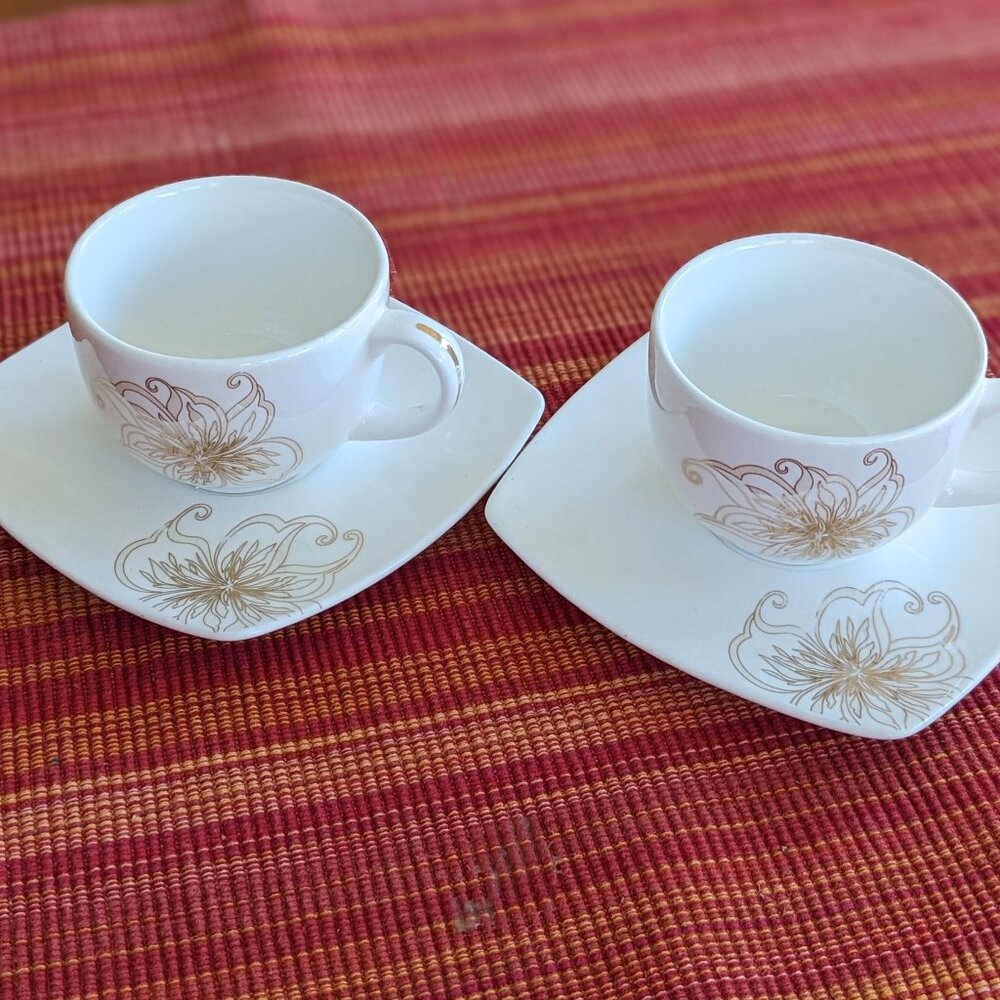 HI LUXE Vintage Porcelain 2 Espresso Cup Saucer Sets Signature Collection Japan